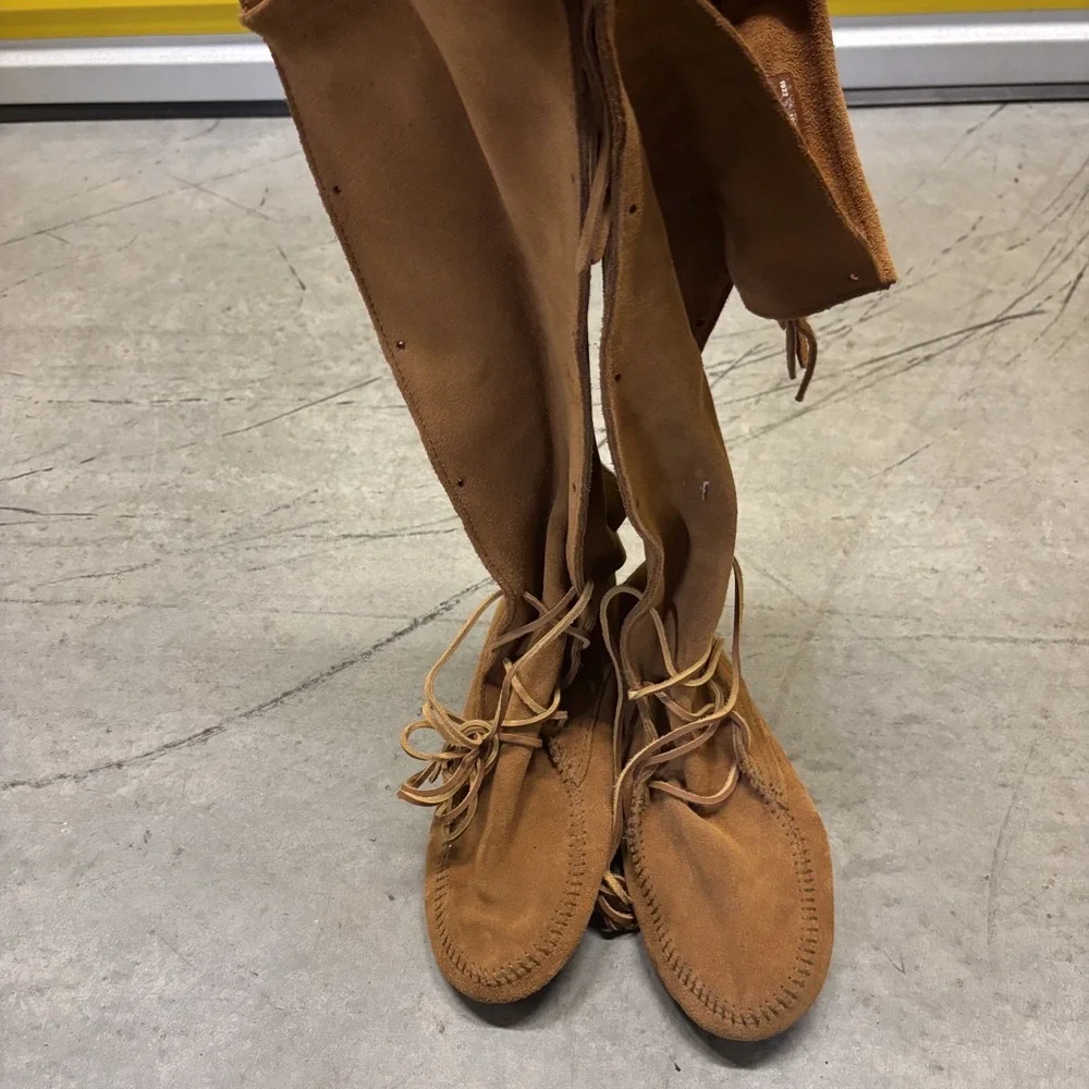 Minnetonka Front Lace Knee High Boots Men's 10 Brown 1922 Renfaire Festival